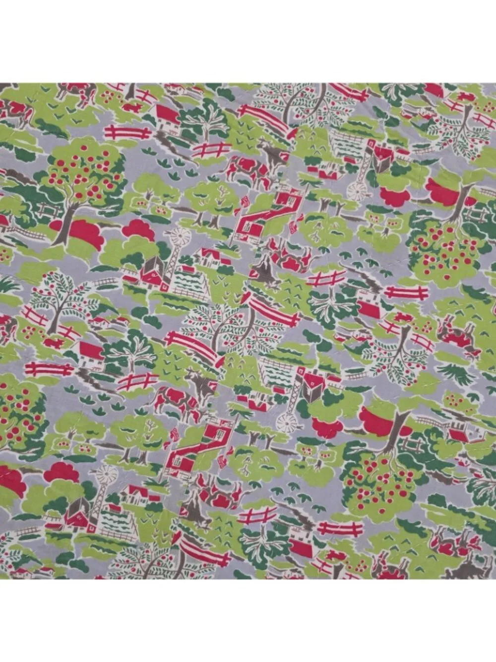 Vintage Handmade Handstitched Fan Quilt Blue Red 84 x 67 Farm Fabric